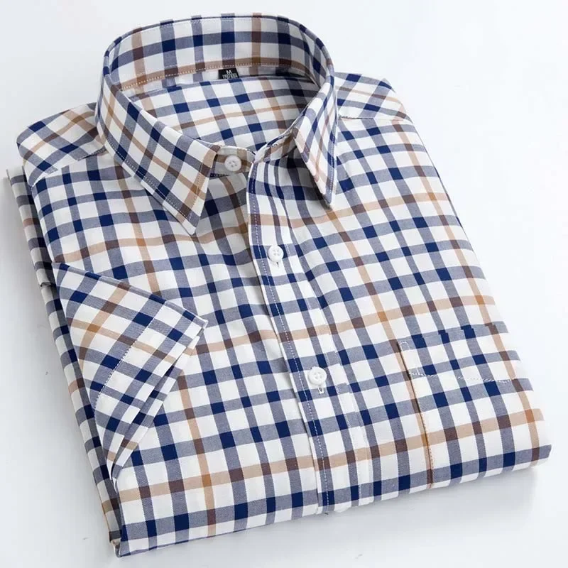Hight qulity 100%cotton thin summer Casual short sleeve shirts for men slim fit formal plain white soft office plaid clothes