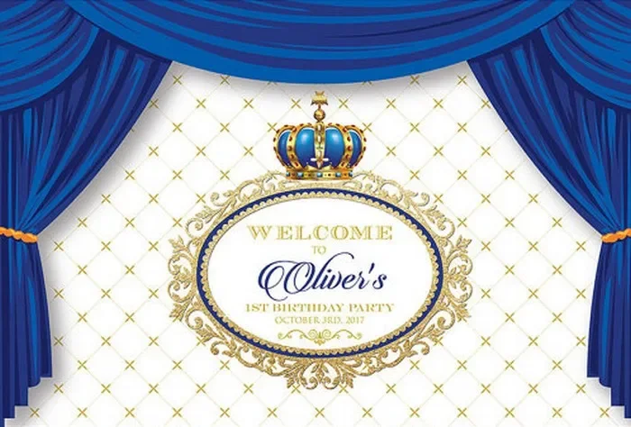 custom Blue Crown Prince Boys Curtains backdrops  High quality Computer print party backgrounds