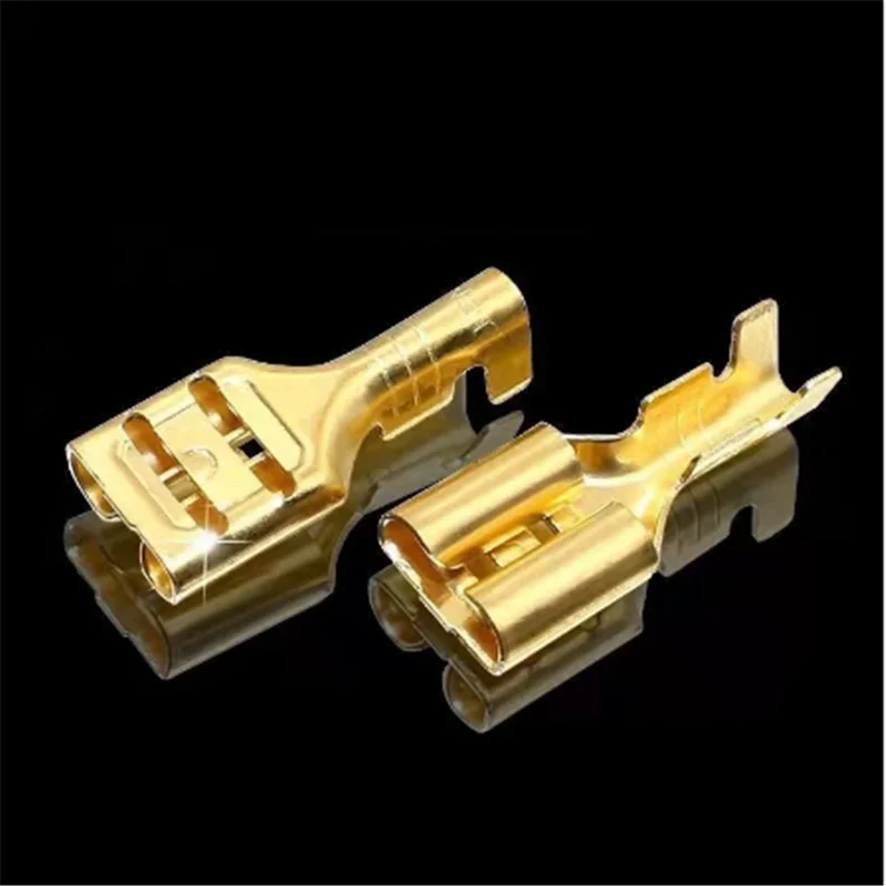 50pcs 6.3mm Gold Brass Car Speaker Electric Wire Connectors Set Female Crimp Terminal Connector