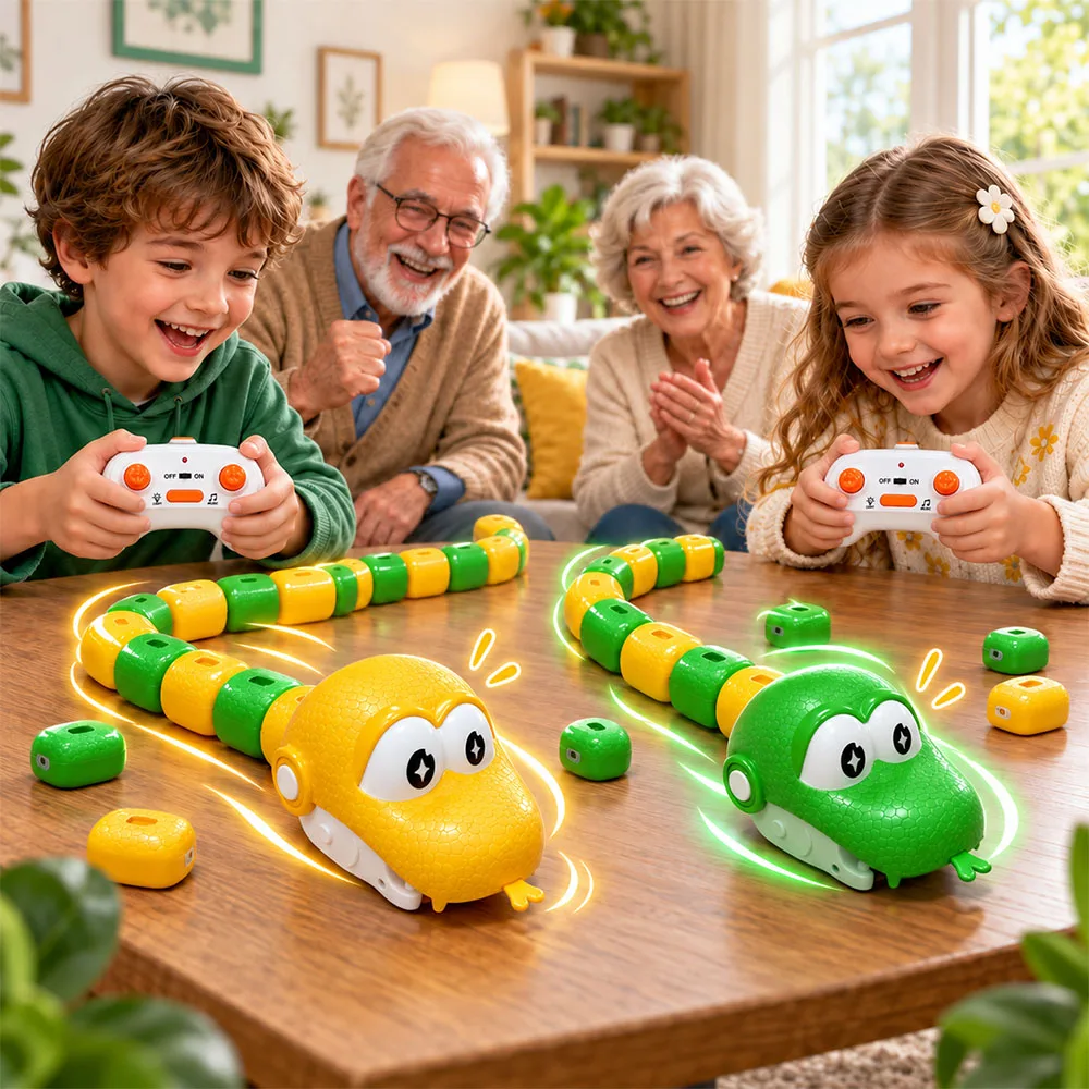 Remote Control Magnetic Hungry Snake Toy 7 Color Body Pieces Racing Challenge Interactive Kids Gift