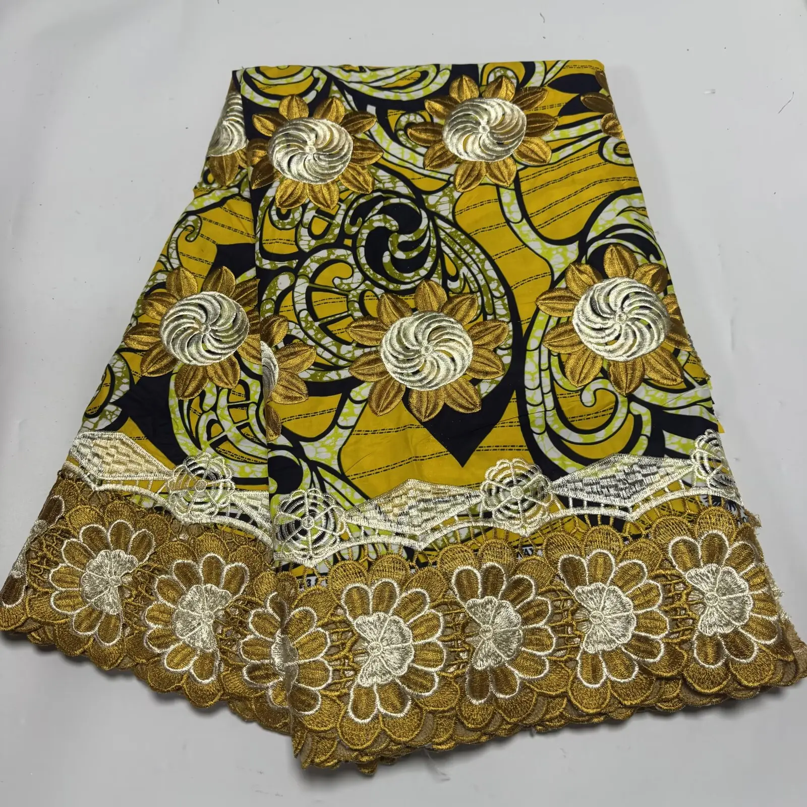 African Wax With Cord Lace, Cotton Wax Prints Luxury Ankara Fabric Guipure Embroidery Women Dress Loincloth 6 Yards view 5