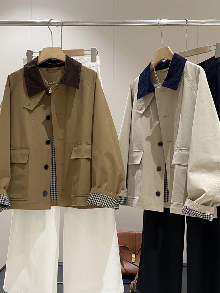 

Retro Barn Light Corduroy Collar Loose Outerwear Women's Spring Autumn ort Sle Windbreaker Top Stand Commute Sle