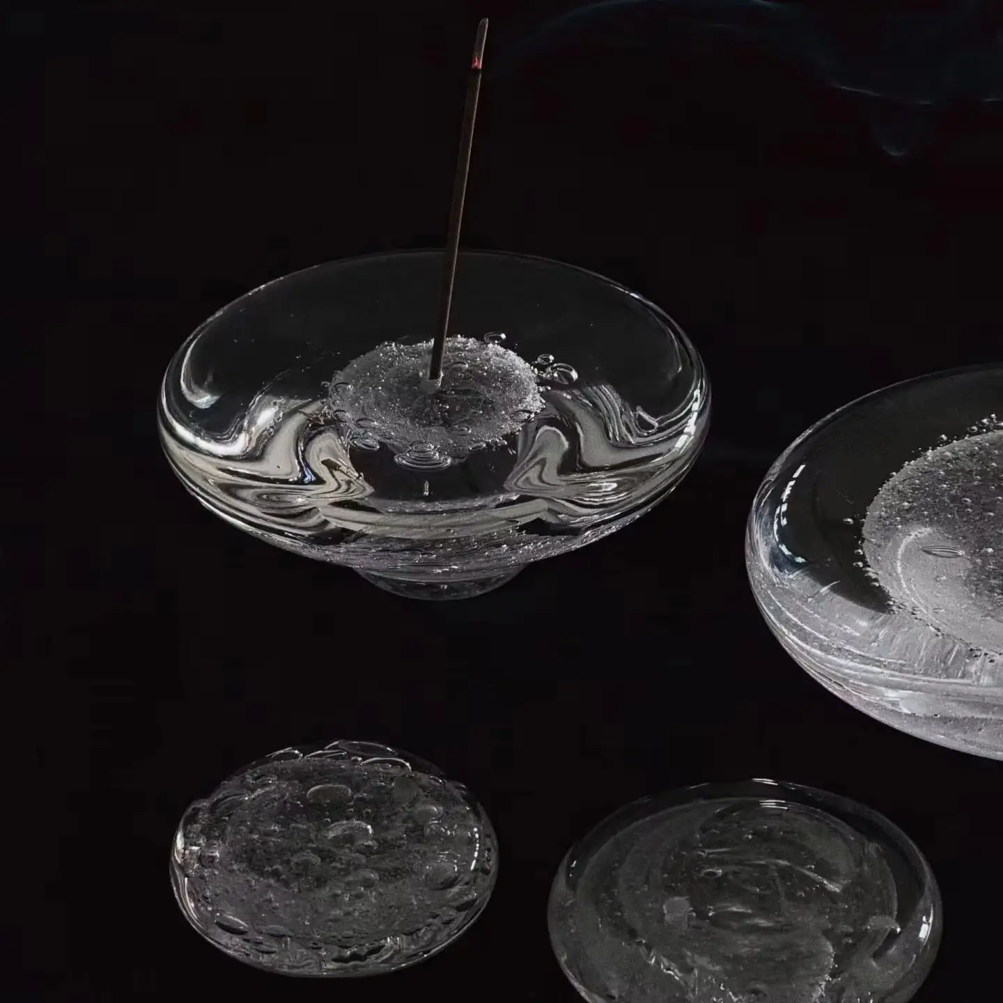 Handmade Sandwich Bubble Glass Incense Holder, Traditional Hand-blown Water Drop Glass Tray, Japanese Style Stackable Teapot Sta