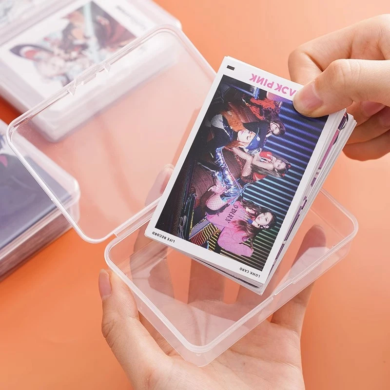 New Transparent Plastic Storage Box Photocards Small Card Storage Box Desk Organizer Box Classification Box Stationery