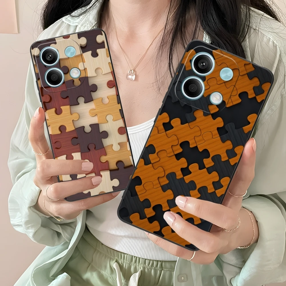 Puzzle Pretty Fashion Mobile Cell Phone Case for Xiaomi Redmi 14 13 13C 12 12C 10 10C A1 A2 A3 Plus 5G Black Phone Cover Shell