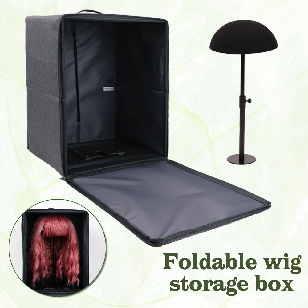 

Home Or Salon Use Wig Storage Box Half Display Head With Stand Wig Travel Case Gray Wig Bag Protable Carrying Box For Hair