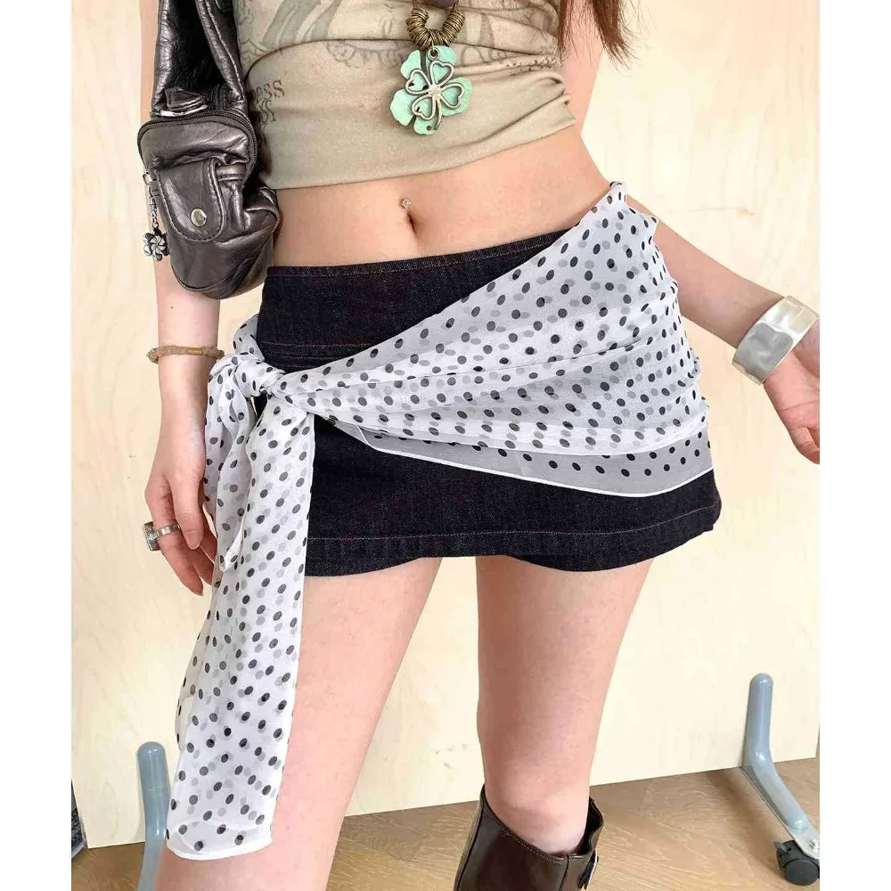 

Fashion Polka Dot Pattern Decorative Skirt Versatile Lightweight Hip Scarf Thin Fabric Waist Belt Women Wear