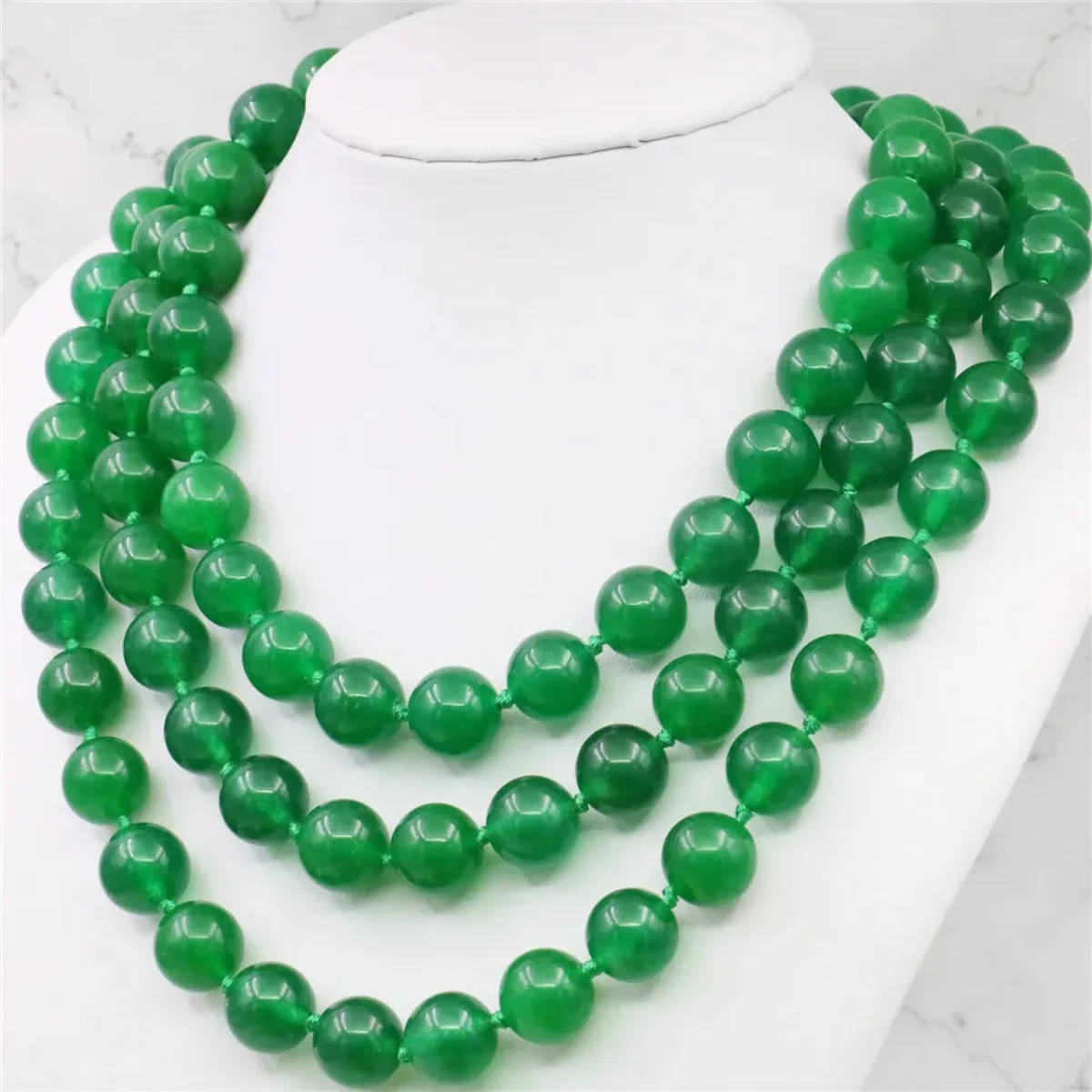 Long 10MM Natural Green Jade Chalcedony Round Beads Necklace Natural Stone Christmas Gift 50inch Fashion Jewelry Making Design