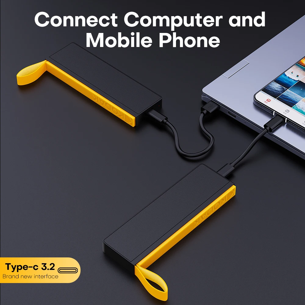 Внешний жесткий диск Kodak PSSD, 1 ТБ, твердотельный диск USB 3.2 Gen2 Type-C, портативный SSD 2 ТБ для настольного ноутбука