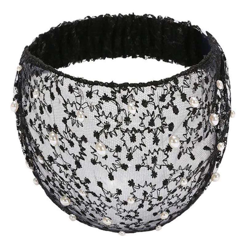 دبابيس الشعر الموضة الدانتيل Headbands للنساء واسعة الأزهار اللؤلؤ الدانتيل أطواق رأس مرنة إكسسوارات الشعر للنساء Heearangfinn