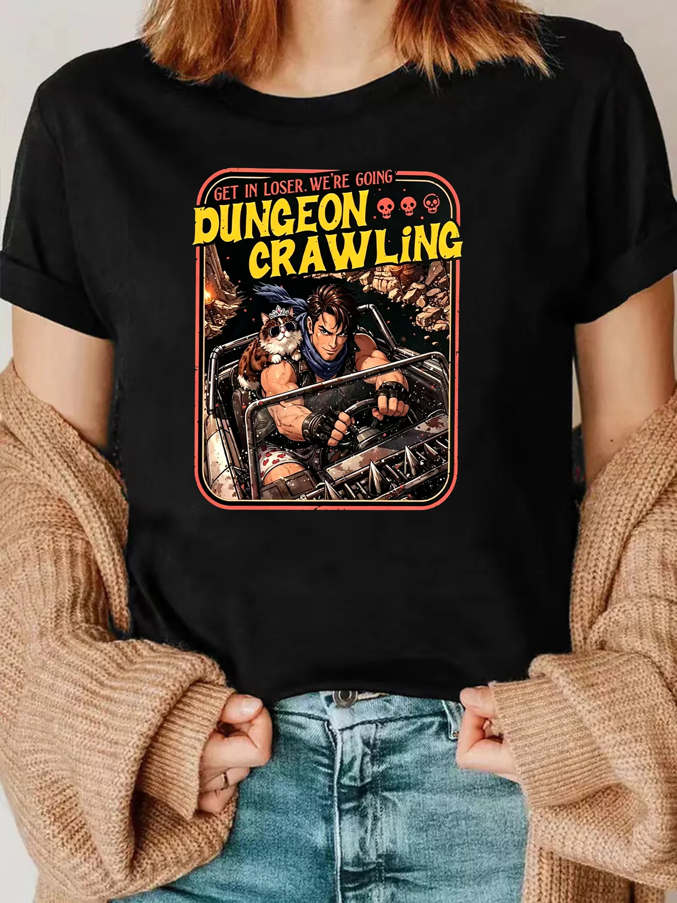 A fan-themed print T-shirt featuring Dungeon Crawler Carl - Women's Casual Crew Neck Short Sleeve Top  graphic t shirts