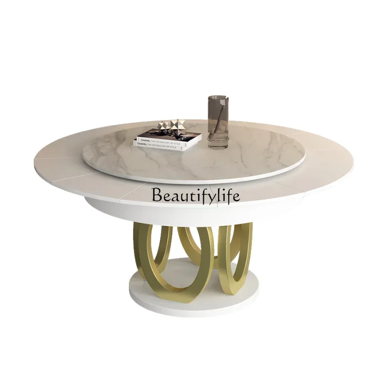 

FG10Modern Simple Folding Stone Plate Dining Table Light Luxury Rotating Retractable round Table Space Saving