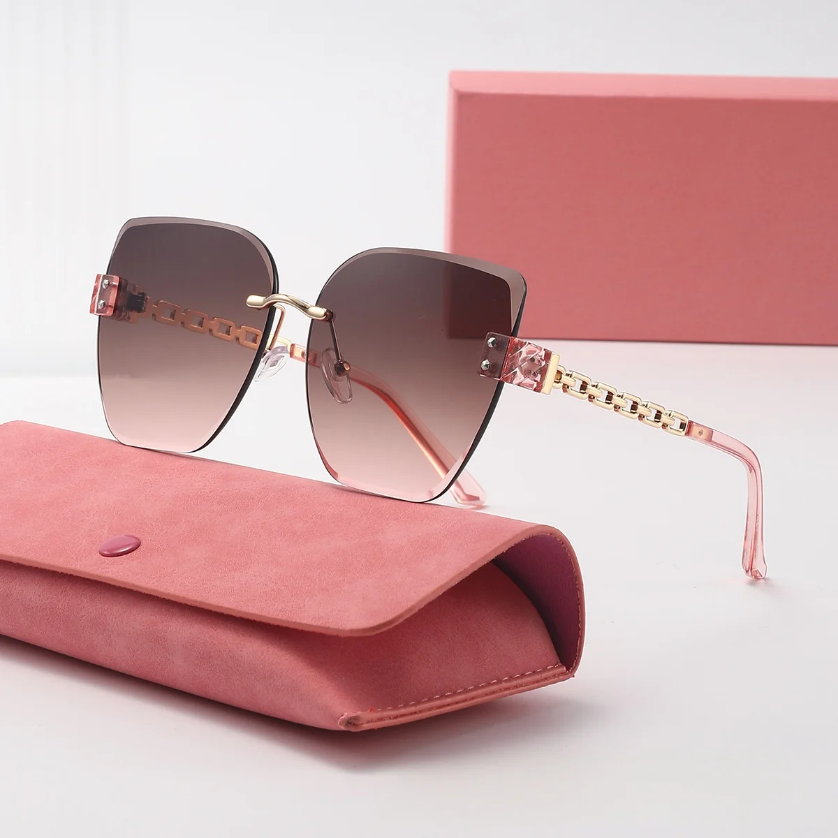 Neue Retro-Sonnenbrille im Farbverlauf mit Schlichten Kanten im Kleinen-Duft-Stil für Damen, Modische Großrahmige UV-Sonnenbrille 2409 – Detail 10
