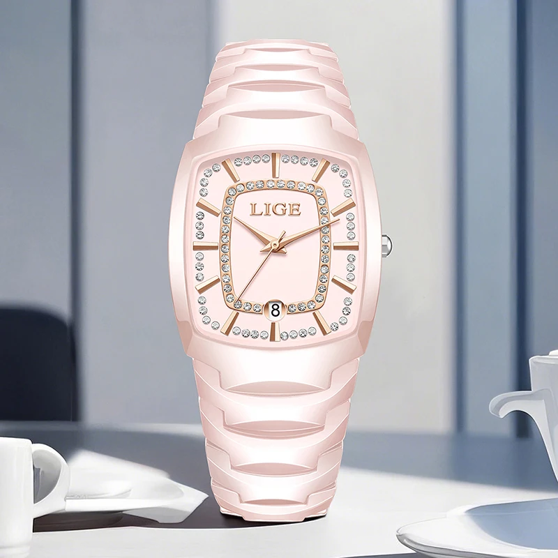 LIGE Creative Square Watch For Women Fashion Waterproof Date Women's Quartz Wristwatches Stainless Steel Sports Ladies Watches