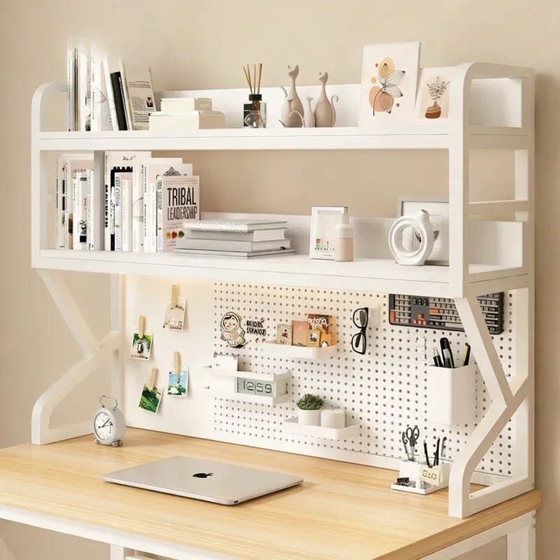 Desktop Storage Shelf with Pegboard Organizer, 2/3 Tier Computer Desk Riser Stand, Metal Frame Office Study Table Organizer Rack