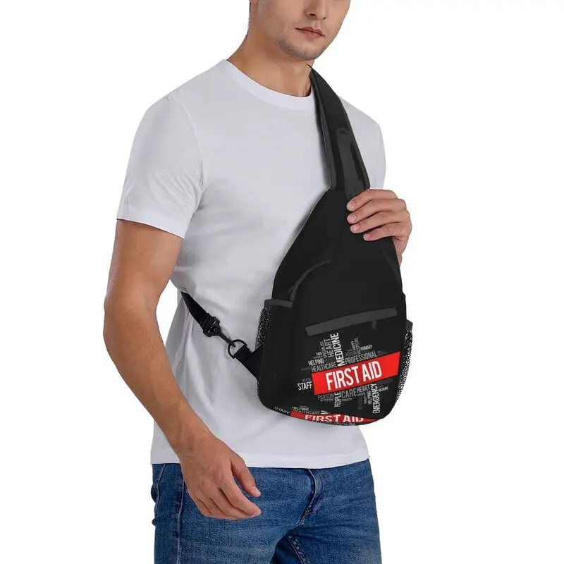 Fashion First Aid Word Cloud Collage Sling Bags for Cycling Camping Men's Doctor Nurse Chest Crossbody Backpack Shoulder Daypack