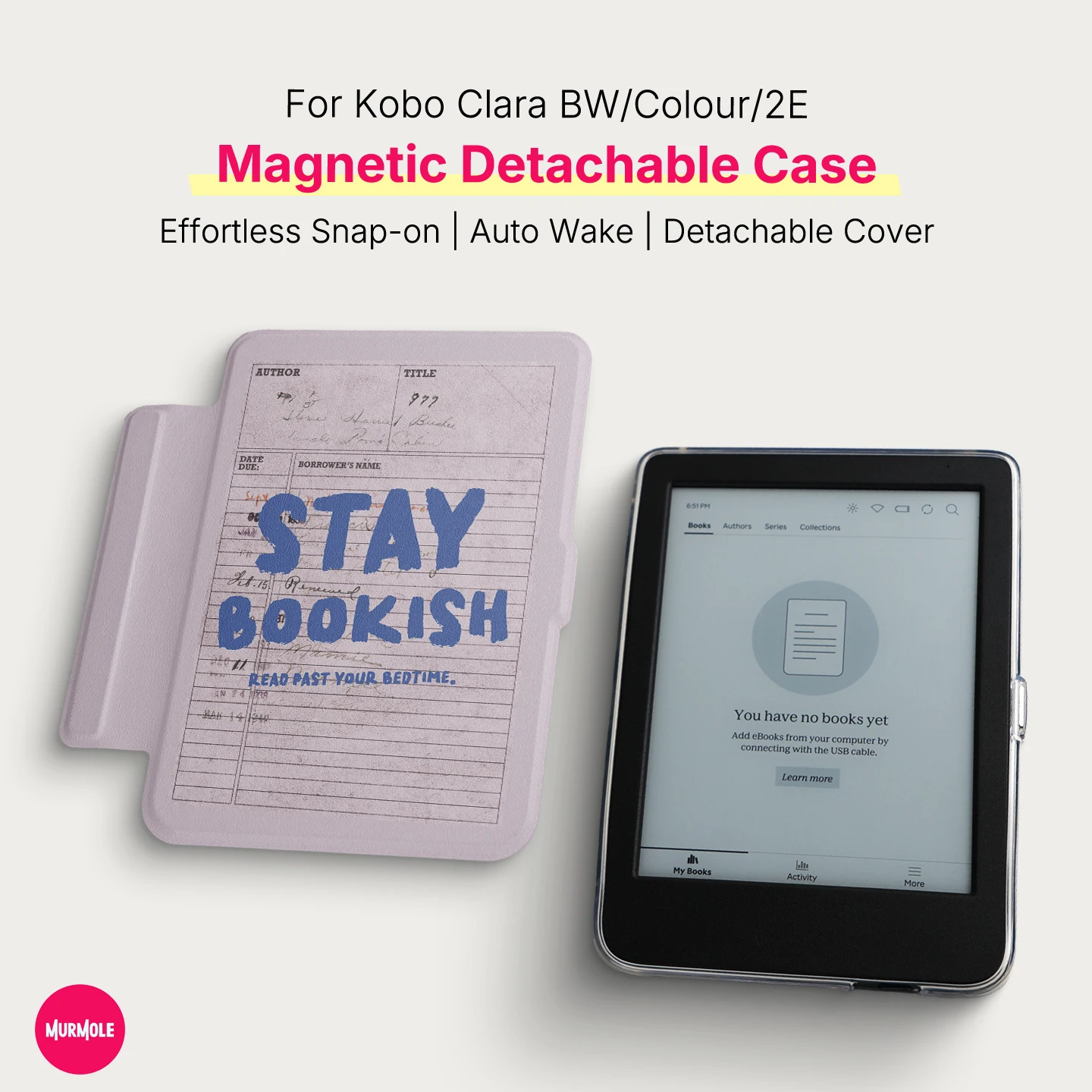 Murmole Magnetic Detachable Case for Kobo Clara BW Clara 2E Clara Colour 6 Inch Auto Sleep Wake Library Card Style