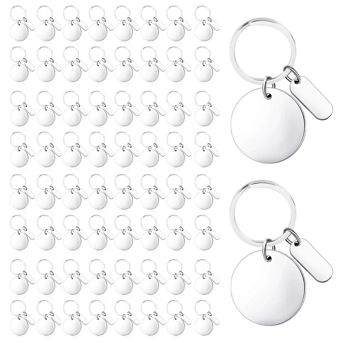 

72pcs Engravable Keychain Blanks Stainless Steel Blank Key Ring Stamping Tags Round Engravable Key Ring Tags with Hole