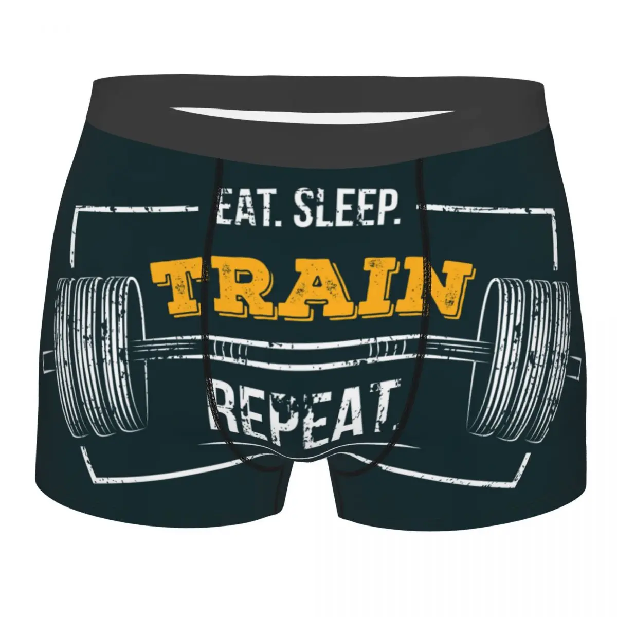 Custom Eat Sleep Train Repeat Gym Motivational Quote Boxer Shorts For Homme 3D Printed Bodybuilding Workout Underwear Panties