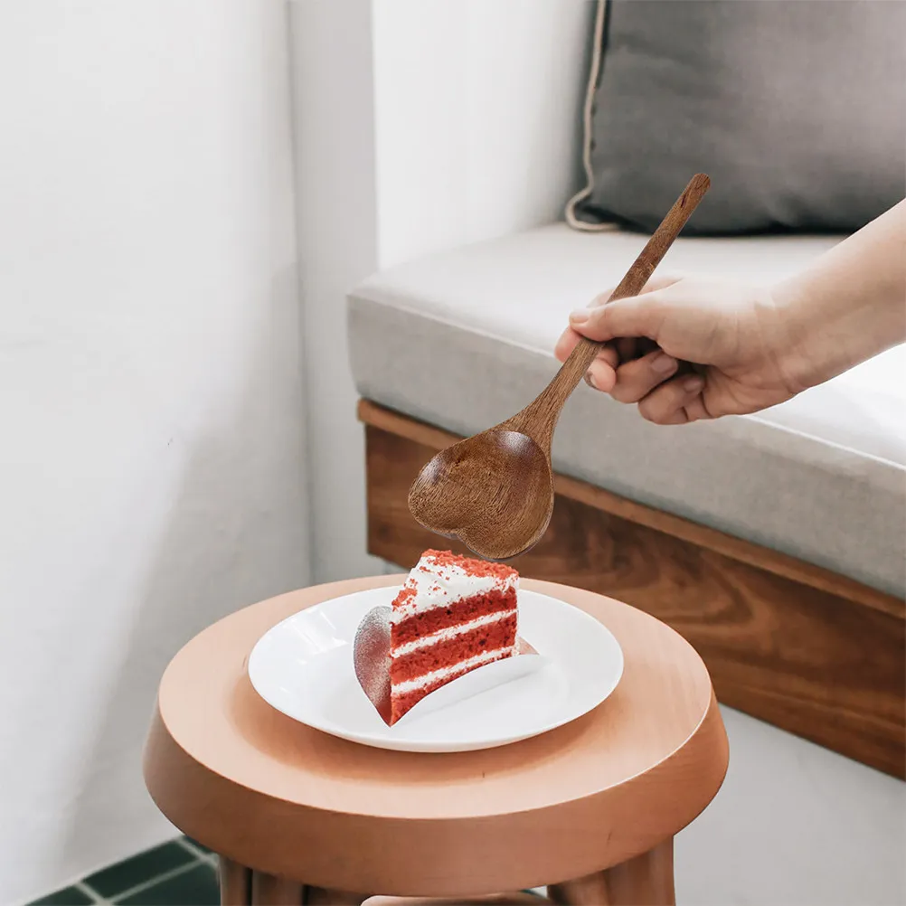 2Pcs Heart Wooden Spoon Ergonomic Handle Smooth Polished Multi Functional Cooking Utensil for Stirring Mixing Serving Dessert