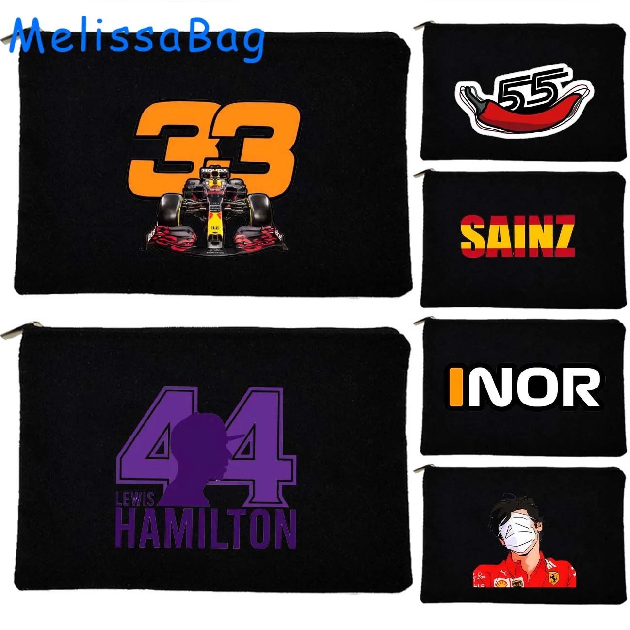 Racing F1 Formula One Daniel Ricciardo Lando Norris Carlos Sainz Racer Gifts Canvas Cosmetic Makeup Bag Pencil Case Zipper Pouch