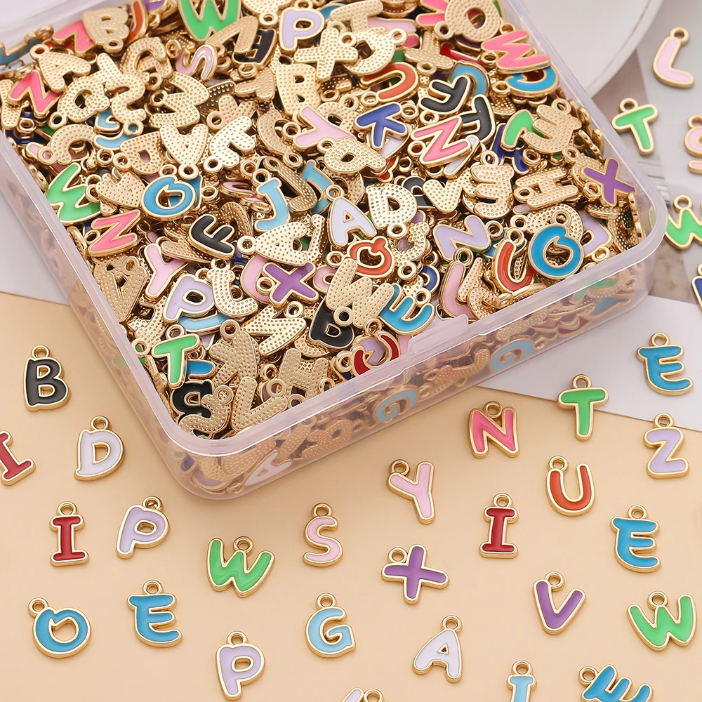50/100pcs Colorful Enamel A-Z Alphabet Charms Golden Color Metal Letter Pendants For DIY Earrings Jewelry Making Accessories