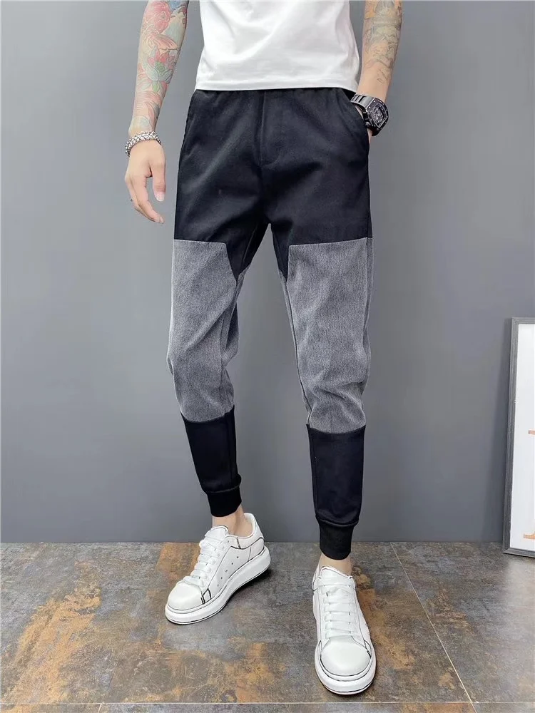 

Мужские повседневные брюки Slim Fit на осень-зиму, новые, укороченные (9/10), с манжетами, в стиле пэчворк, для отдыха, модный бренд