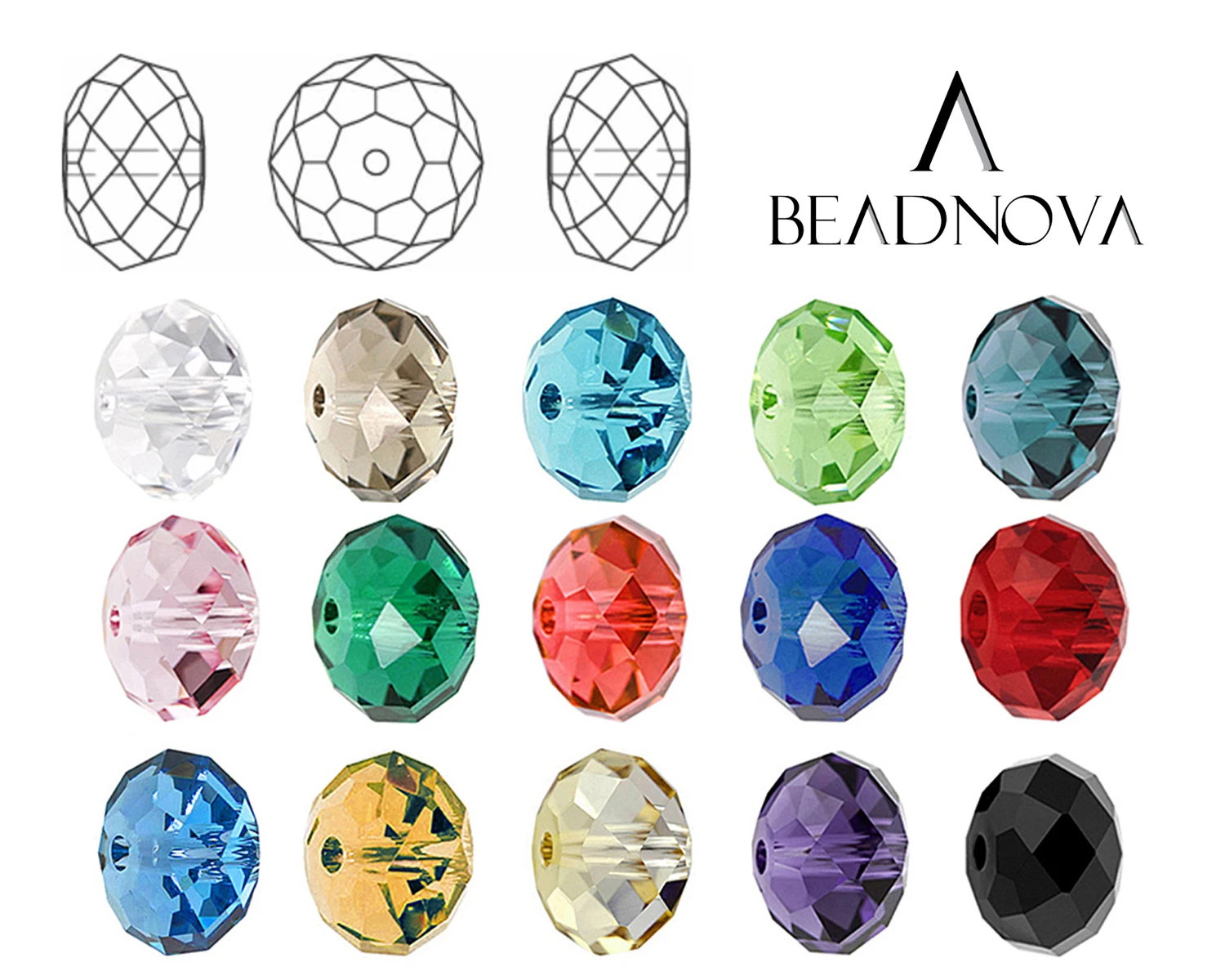 

BEADNOVA 4mm 6mm 8mm Faceted Rondelles Spacer Briolette Crystal Glass Beads Classic Jewelry DIY Loose Beads #5040