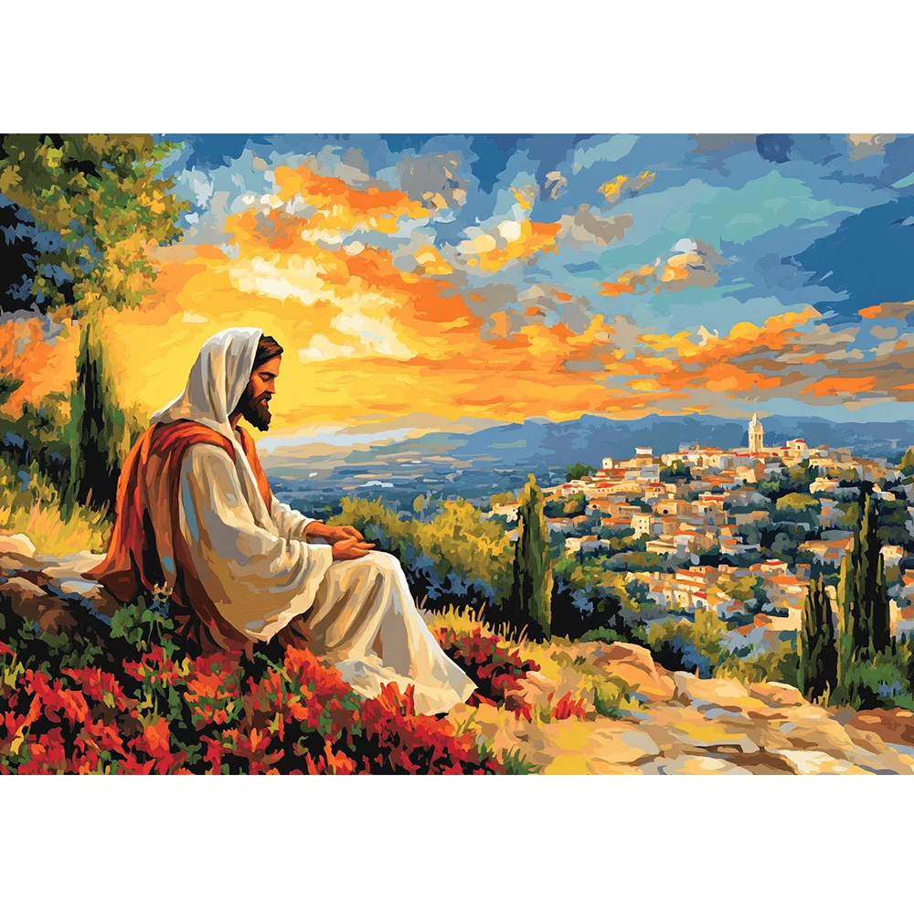 

Oil Painting By Numbers For Handicrafts Jesus watching at sunset Acrylic Paints By Number For Adults Home Decors Unique Gift