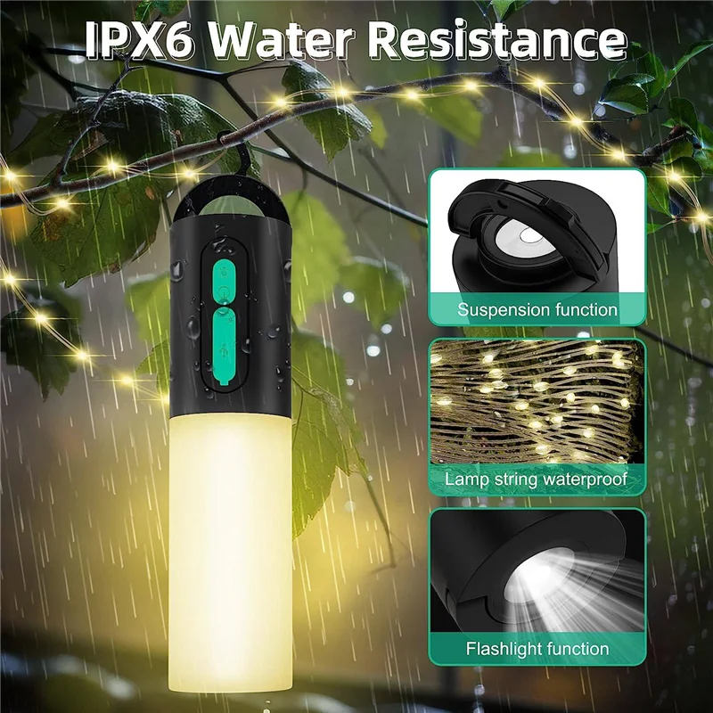 

1 Piece Electric Camping Light Chain LED Camping Lamp With 10M Light Chain 4000Mah Camping Lantern Tent Lamp For Hiking Fishing