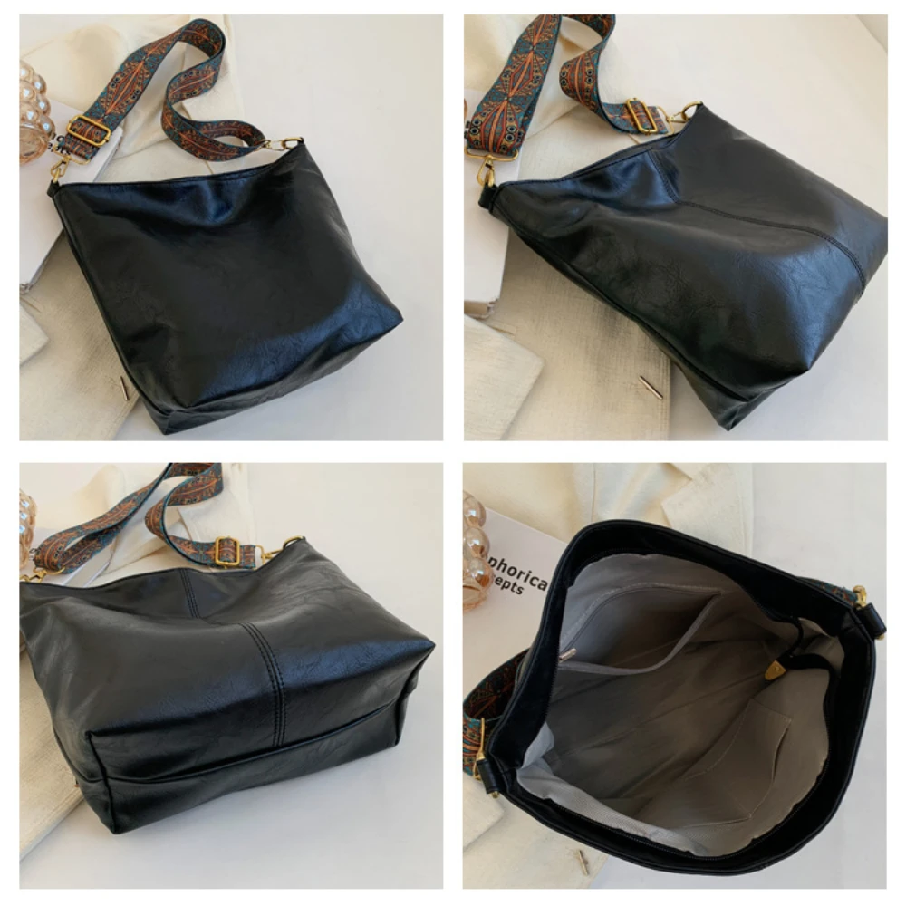 Damen Vintage PU-Leder Schultertasche Große Kapazität Hobo-Tasche Lässige Umhängetasche Tägliche Pendler-Einkaufstasche in Unifarbe – Detail 4