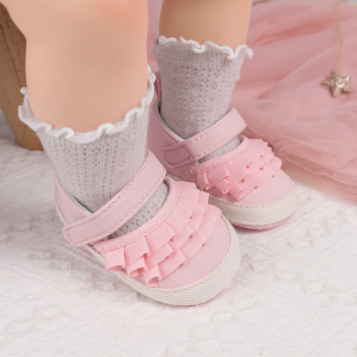 KIDSUN Beautiful Lace Baby Girls Shoes Spring Autumn Cotton Sole Non-Slip Toddler First Walkers Crib Shoes for Princess Wedding