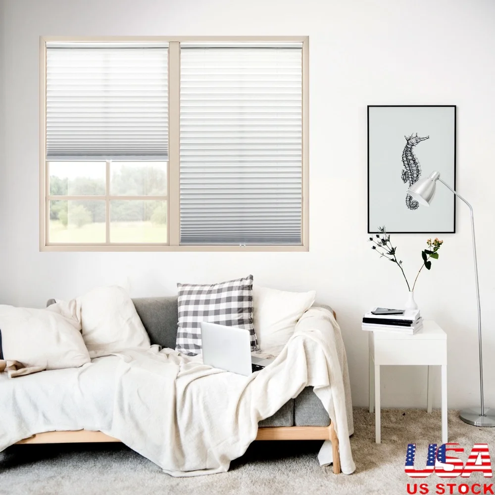 

Cordless Light Filtering Pleated Shades Window Covering Child Safe Durable Polyester Fabric Easy Adjust Privacy Blinds with