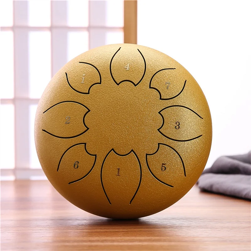 

A51Q-Rain Drum For Outside, Steel Tongue Drum 8Notes 6 Inches Chakra Tank Drum Steel Percussion Padded Mallets