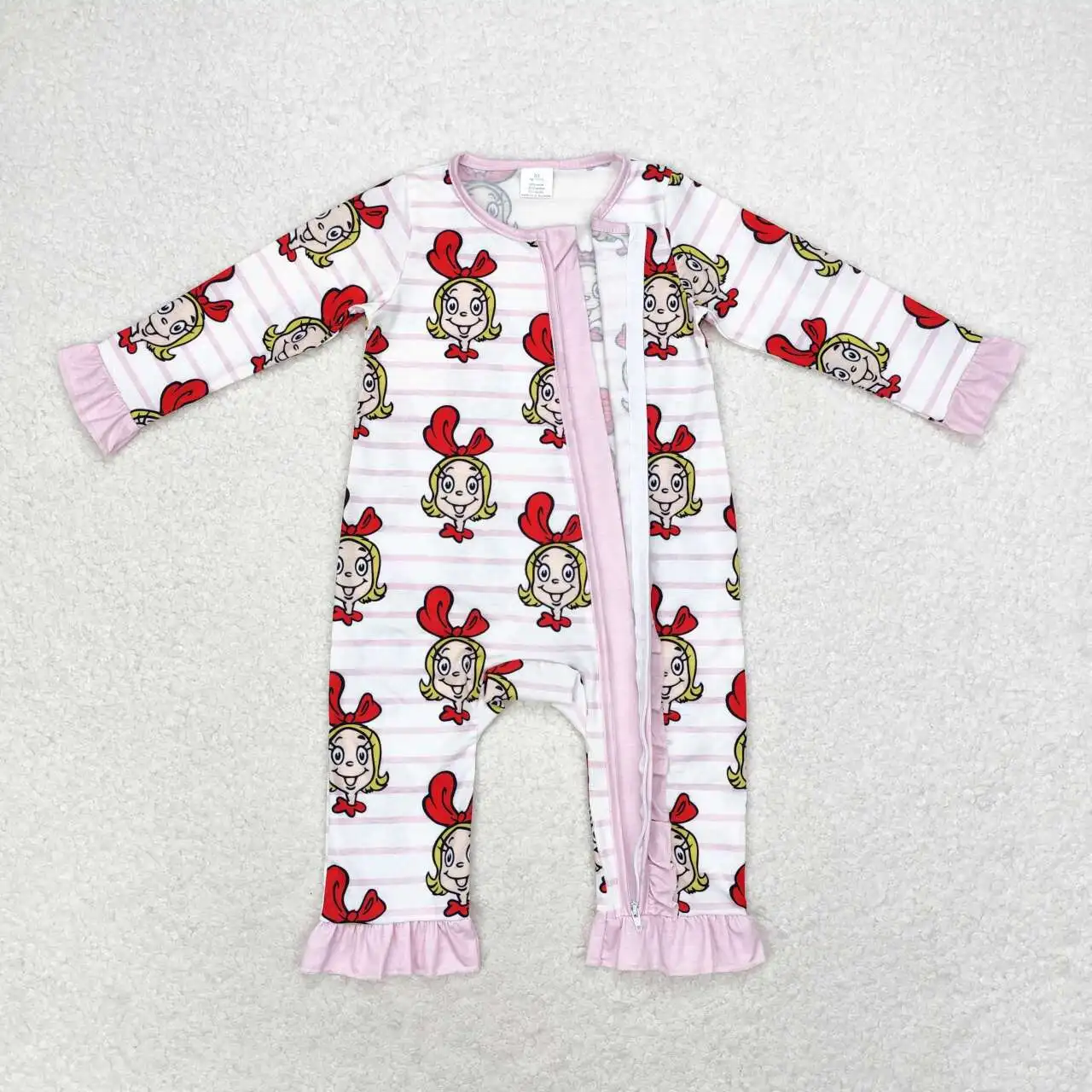 Match Fashion Baby Girls Bamboo Christmas Girls Pink Striped Lace Long Sleeve Long Pants Pajama Set Romper Wholesale Clothes