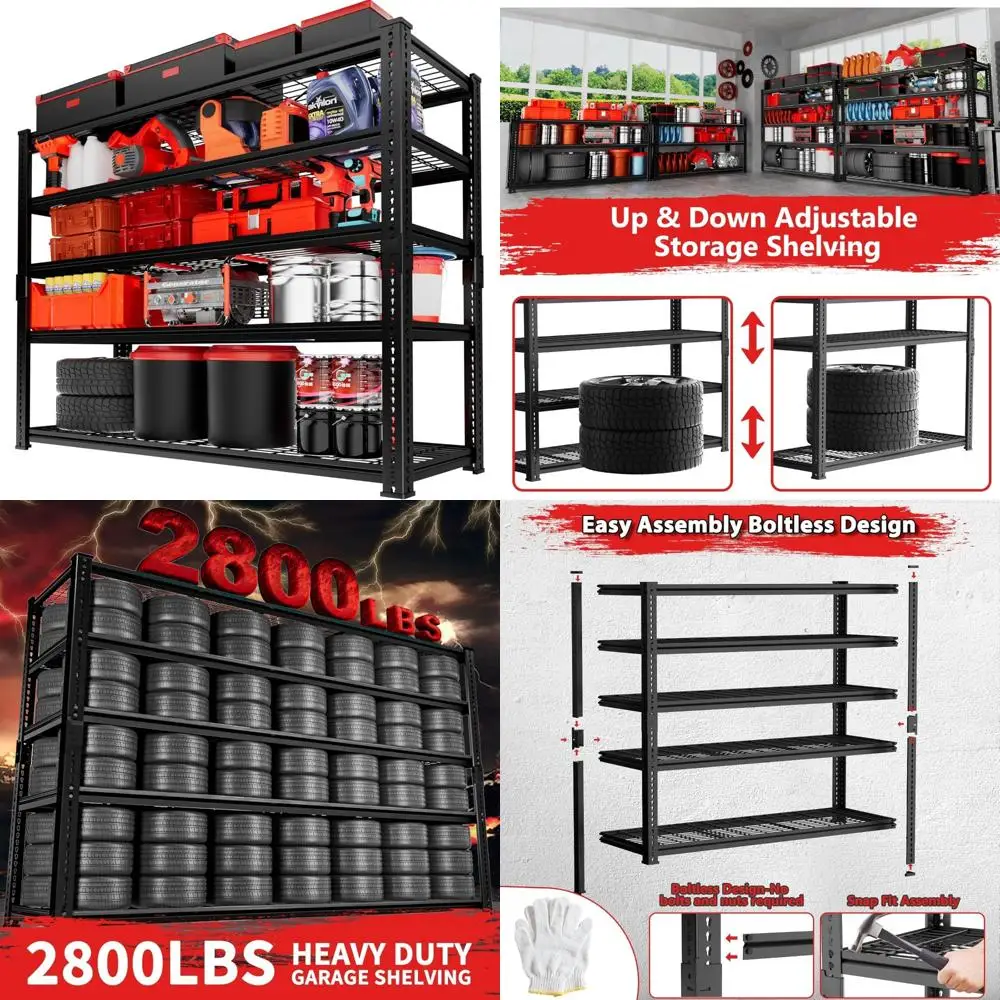 

Сверхмощные регулируемые металлические стеллажи для хранения в гараже, 48 x 18 x 72 В, емкость 2800 фунтов, 5-уровневый проводной органайзер