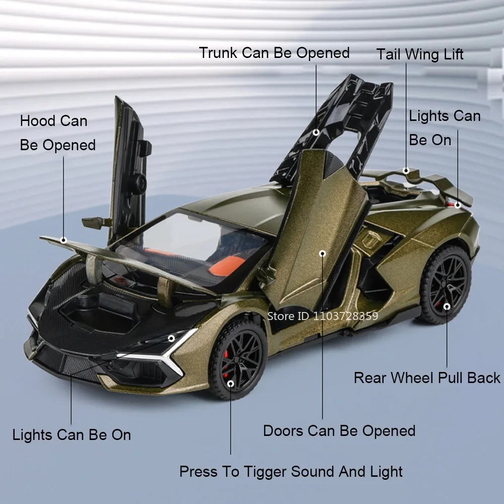 Schaal 1:32 REVUELTO SIAN Sportwagen Speelgoedmodellen Legering Diecast Mini Supercars Geluid Licht Deuren Geopend Trek Woondecoratie