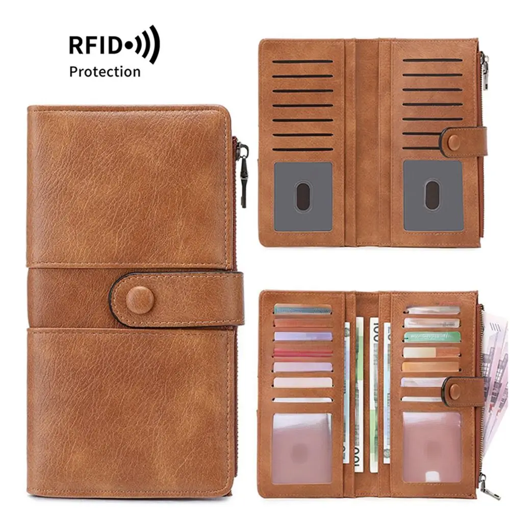 Trendy PU Leather Women Long Wallet Leopard Print Long Style Zipper Purse Multi Card Slot Zipper Closure Double Fold Wallet Men