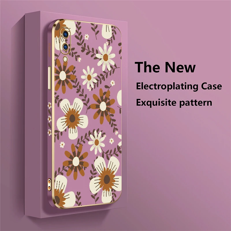 Luxury Plating Phone Case For Vivo V9 V5 Lite V11 V11i V20 SE V17 V15 V19 Pro Fashion Flowers Pattern Shockproof Soft Cover
