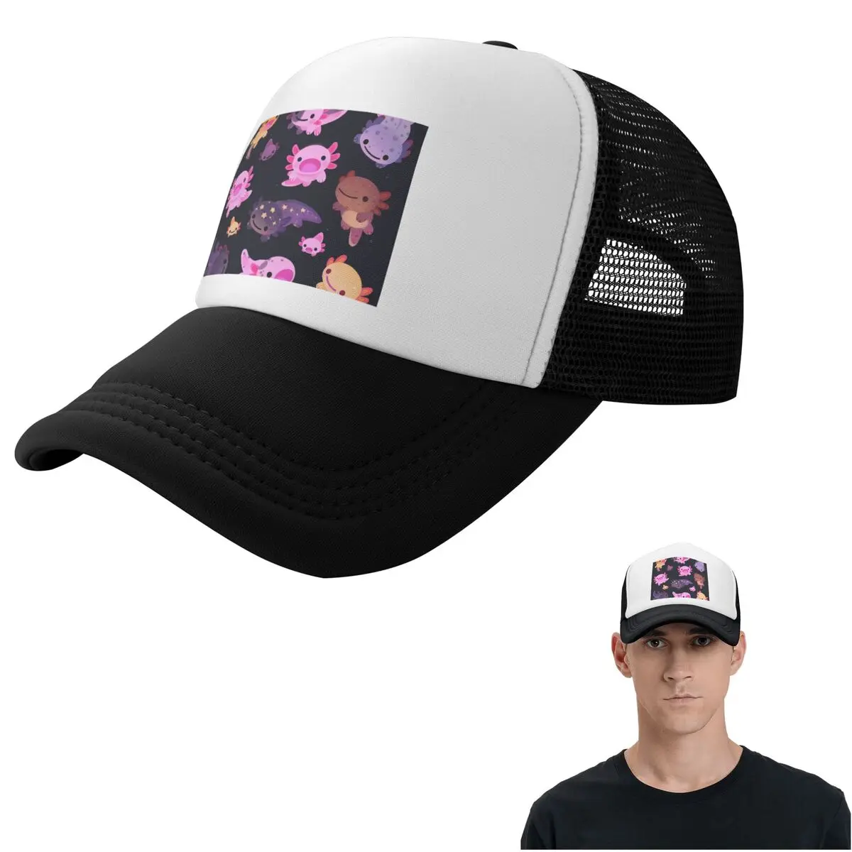 Happy Axolotl Cap Casual Mesh Baseball Caps Adjustable Hat Hip Hop Summer Unisex Baseball Hats