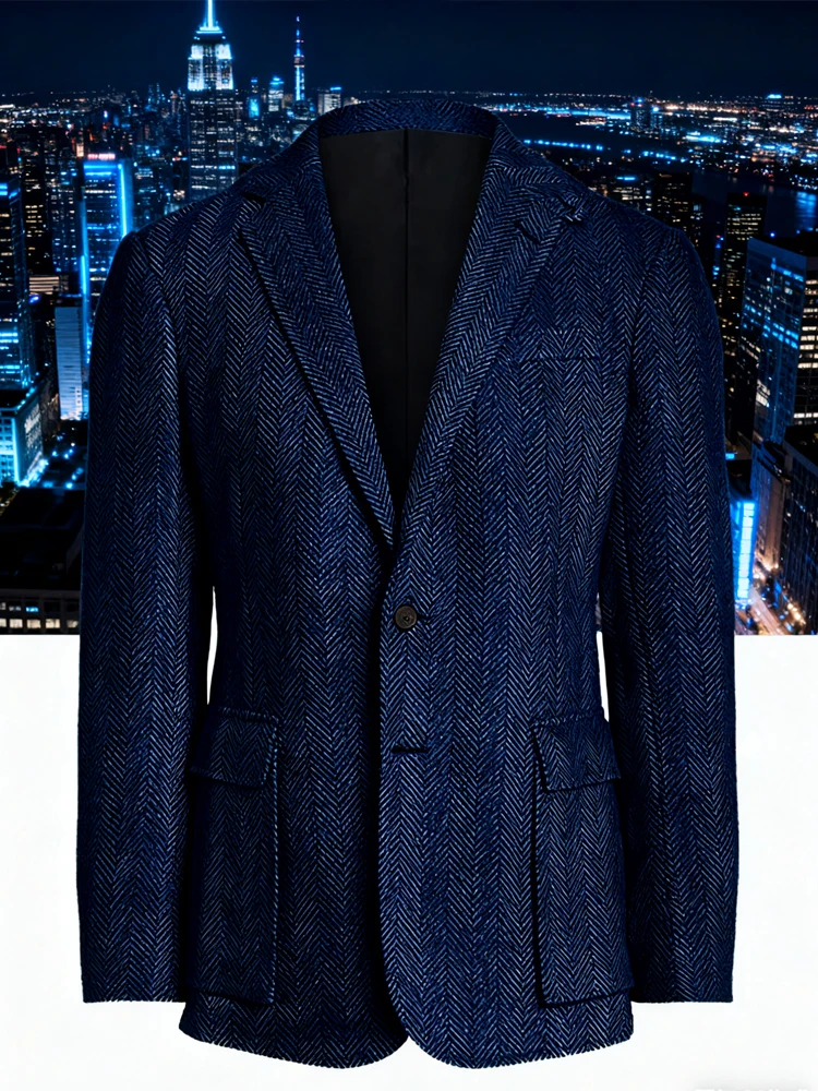 الرجال متعرجة تويد السترة الكلاسيكية الرجعية النمط البريطاني سليم صالح البدلة الستر واحدة الصدر الخريف الشتاء ملابس عصرية