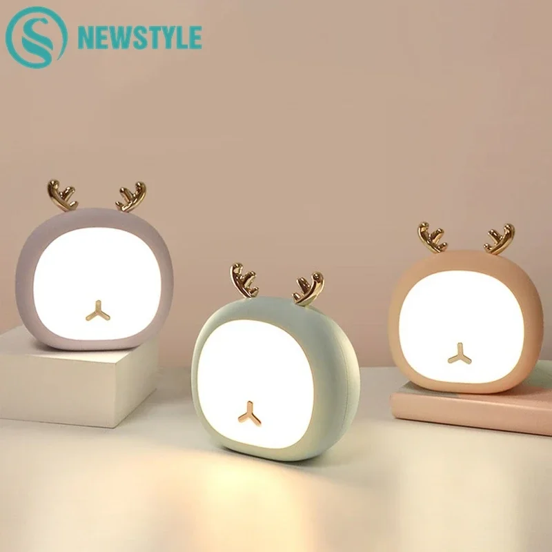 

Cute Pet Night Light Deer Bunny Nursey Light For Kid Baby Stepless Touch USB Rechargeable Table Lamp Home Decoration