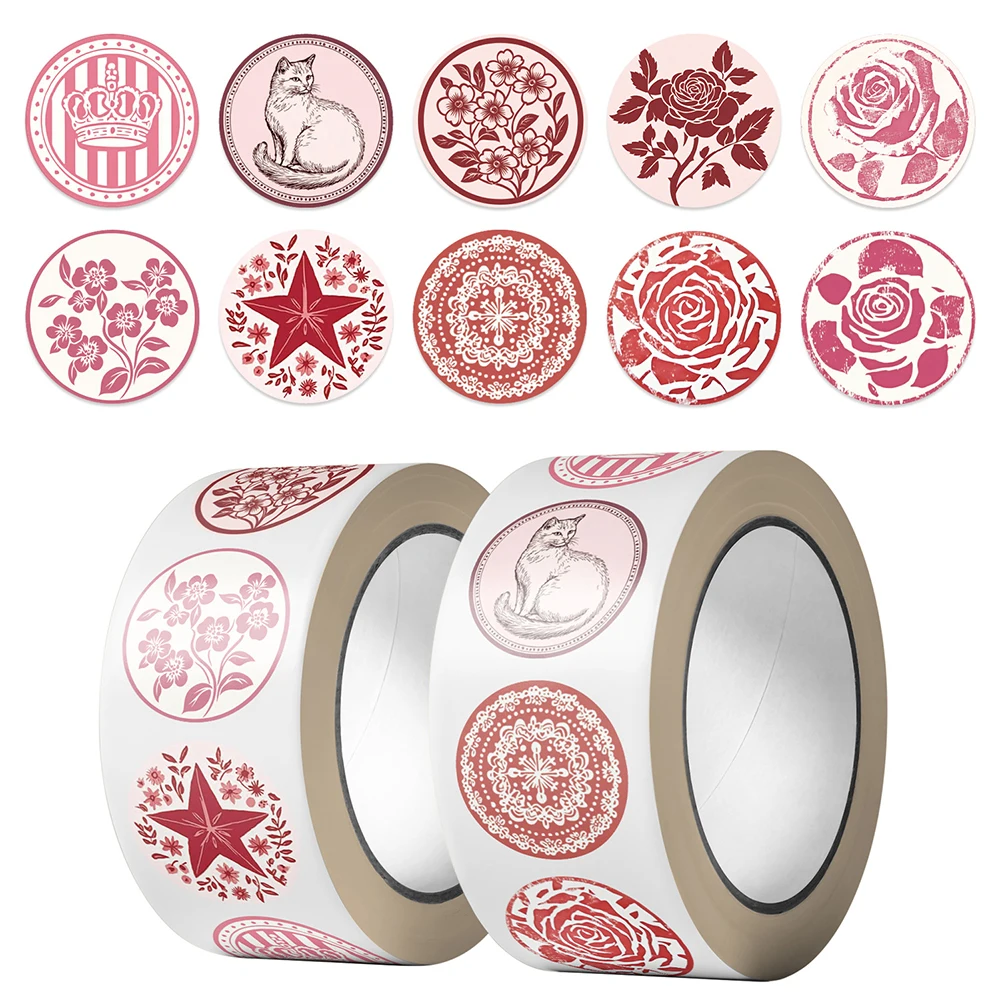 500 sztuk/rolka Urocze Różowe Naklejki z Kotami i Kwiatami, Wodoodporne, Dekoracyjne, do Planera, Dziennika, Kawaii, Naklejki Ozdobne