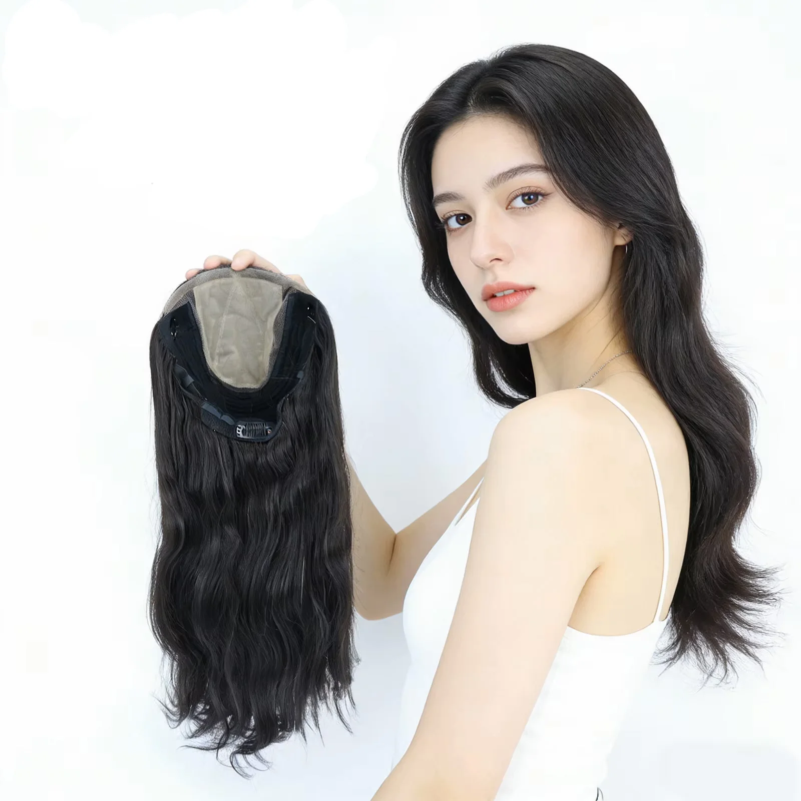 

Silk Top Wavy Wig with PU Front Layer Remy European 100% Human Hair with Elastic Net Skin Base With Invisable Lace for Women
