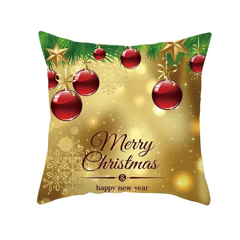 2024 New Christmas Golden Ball Bell Pillowcase Sofa Car Office Seat Cushion Cover Gold Series Christmas Vacation Home Decoration