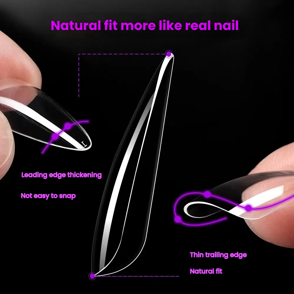 Long Drop-Shaped Full-Stick Pointed Nail Tips - Transparent & Natural Colors | Lightweight & Crease-Free