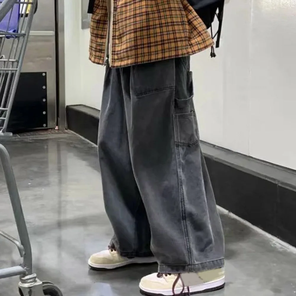 

Mens Pants Regular Streetwear Non Stretch 1 Pc Black Cotton Blend Japanese Harajuku Loose Wide Leg Cargo Pants