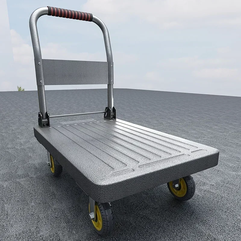 Household Goods Thickened Silent Steel Plate Truck  Trolley Four-wheel Pulling Trolley Household Flatbed Truck Small Trailer
