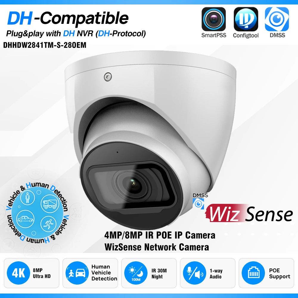 Dahua Compatible 4K 8MP OEM IP Camera PoE IR Build-in Mic SD Card Slot SMD Plus Surveillance Network Camera WizSense