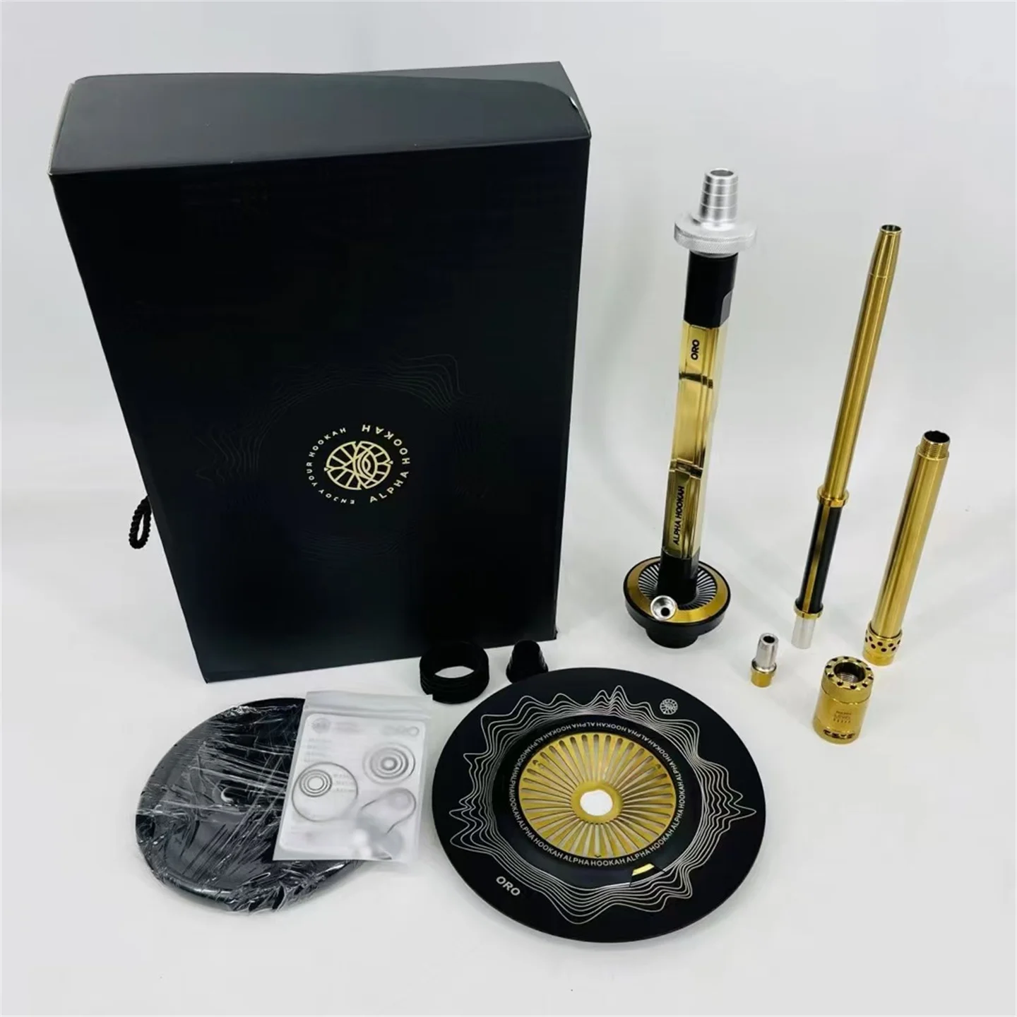 Stainless Steel Large Clouds Hookah Complete Set Arabic Shisha Pipes - 1 Hose Ports Glass Base Gift ORO Box